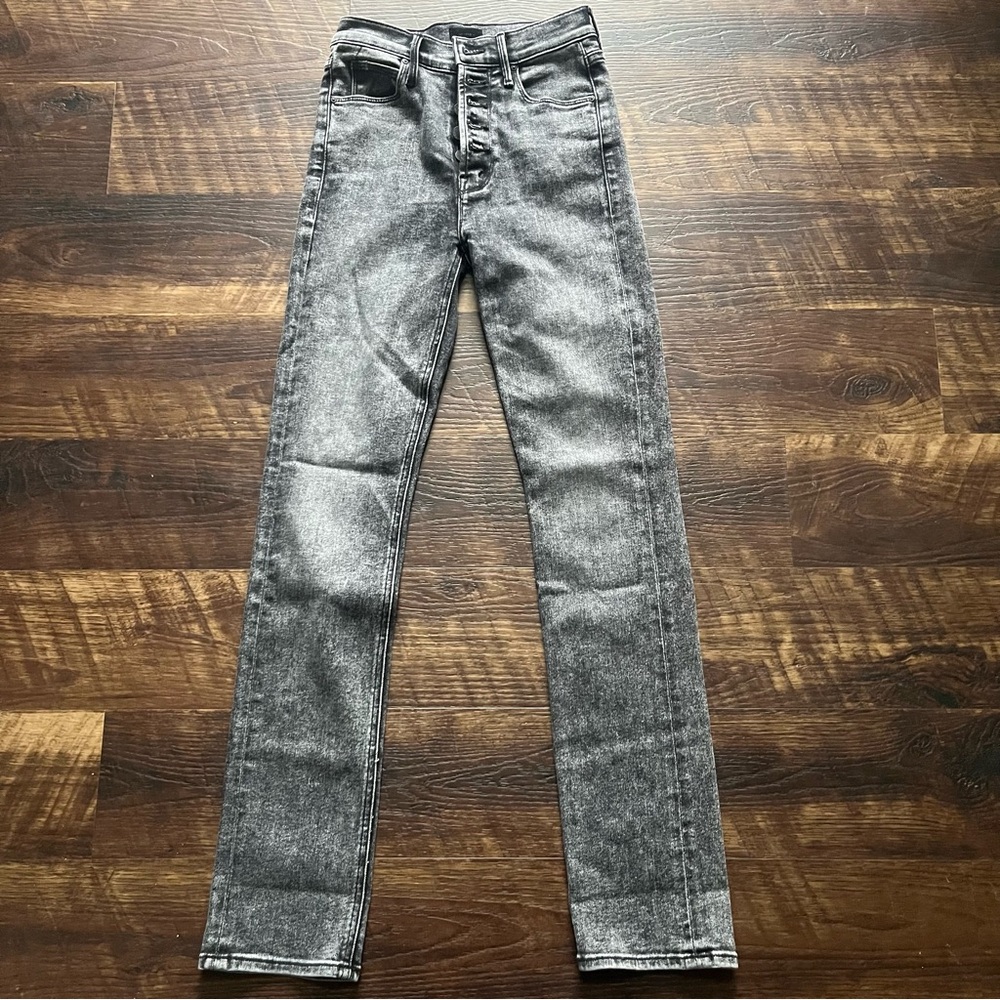 MOTHER denim the pixie dazzler skimp button fly jeans black train stops 25 READ!